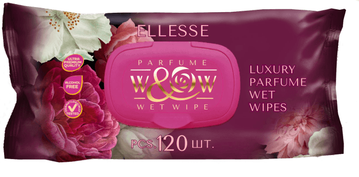 Салфетка влажная 120 шт. "W&W" Ellese парфюм, с клапаном (120 салф.шт) Салфетка влажная 120 шт. "W&W" Ellese парфюм, с клапаном (120 салф.шт)