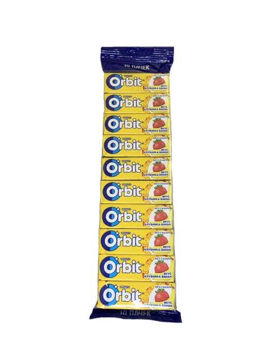 Жевательная резинка "Orbit" 13,6г (10 шт.упак), Клубника-Банан Жевательная резинка "Orbit" 13,6г (10 шт.упак), Клубника-Банан