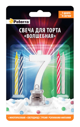 Свеча для торта "Волшебная" LED PATERRA, №"7" Свеча для торта "Волшебная" LED PATERRA, №"7"