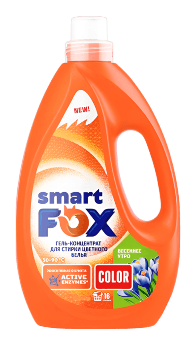 Гель-концентрат для стирки белья 2,04 л SMART FOX, COLOR Весеннее утро Гель-концентрат для стирки белья 2,04 л SMART FOX, COLOR Весеннее утро
