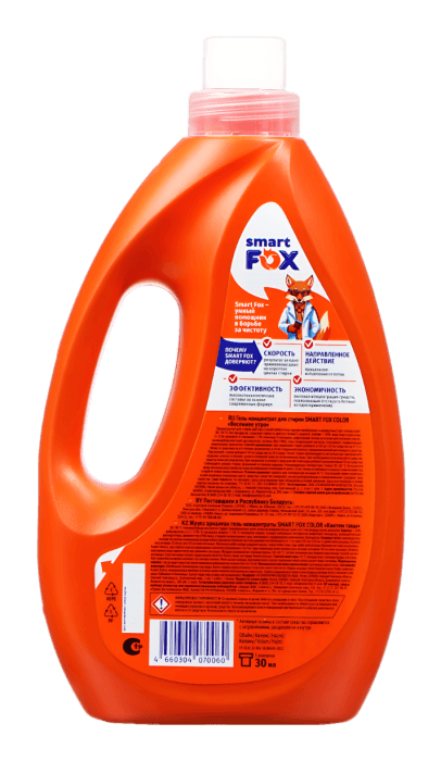 Гель-концентрат для стирки белья 2,04 л SMART FOX, COLOR Весеннее утро Гель-концентрат для стирки белья 2,04 л SMART FOX, COLOR Весеннее утро